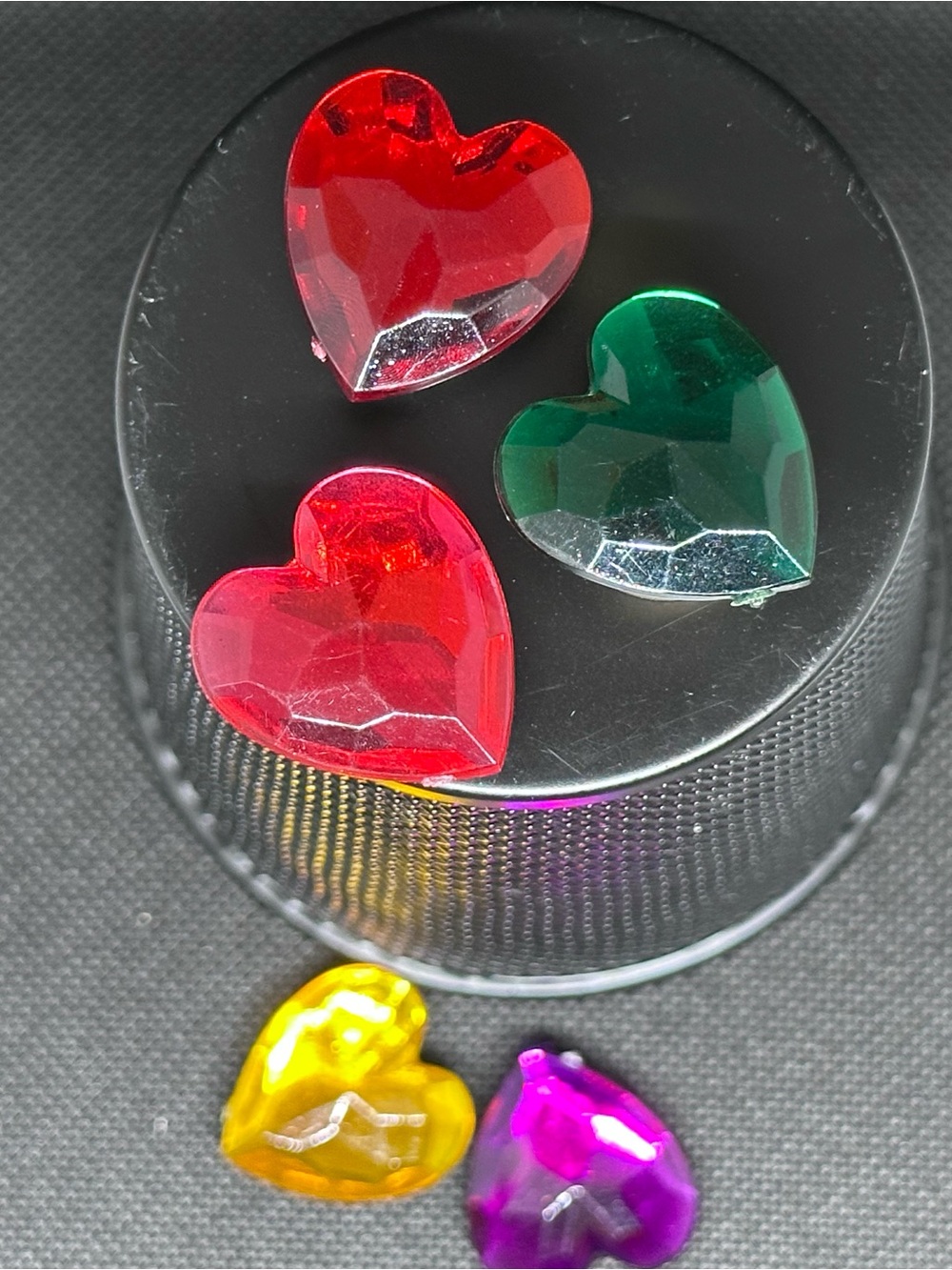 Multicolor Heart Gem Button covers - Red, Green, Yellow, Purple - Set of 5